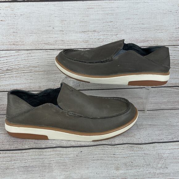 Olukai Kalia Slip-On Mens Sz 9.5 Leather Loafers Gray main image 9